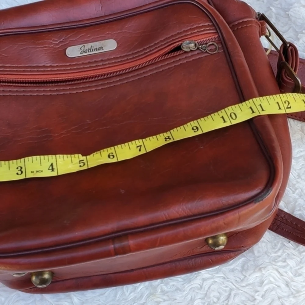 Vintage Jetliner Cognac Brown Leather Crossbody Bag Retro Travel Camera Purse